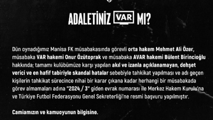 Kocaelispor hakemlerle ilgili TFF ve MHK’ye başvurdu